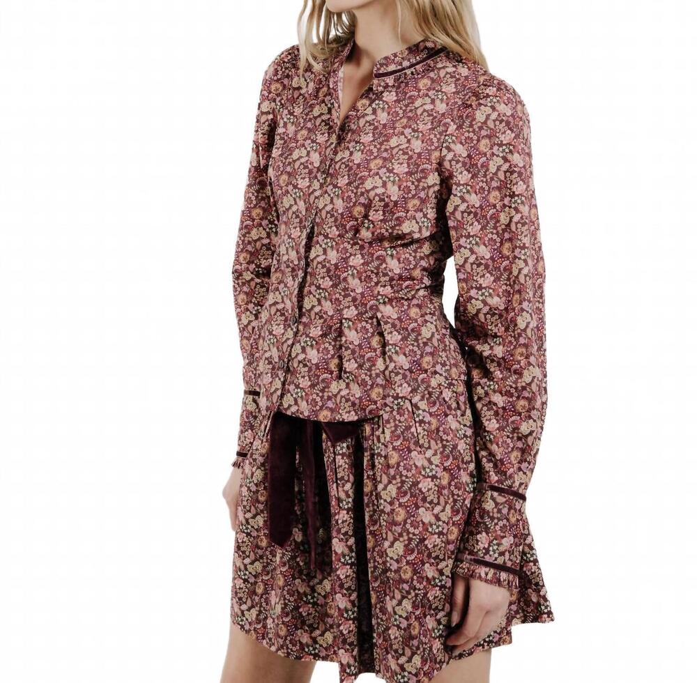 NEW LOVE THE LABEL women's cornelia top in burgundy ditsy